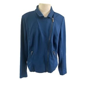 Lane Bryant Blue Ponte Moto Asymmetrical Zip Jacket Size 16